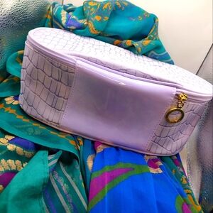 💥3/$20 Estee Lauder Oval Purple Cosmetics Bag Faux Croc Animal Print!